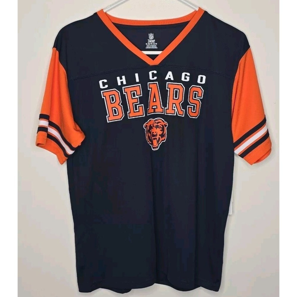 NFL‎ Chicago Bears Youth Size XL 14-16 Team Apparel Blue Orange Jersey T-Shirt